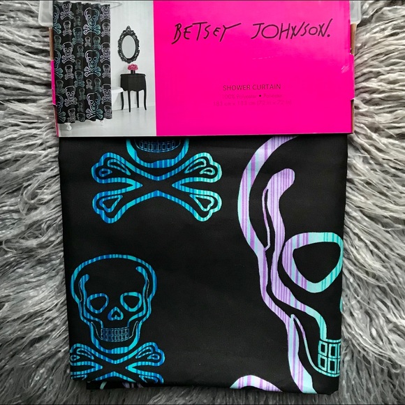 Betsey Johnson Skull Black & Purple Shower Curtain - Picture 2 of 8